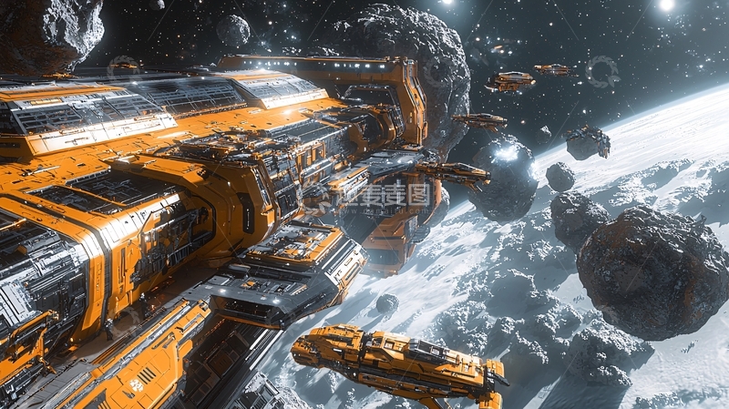 高清大图下载【趣麦麦图】太空采矿船