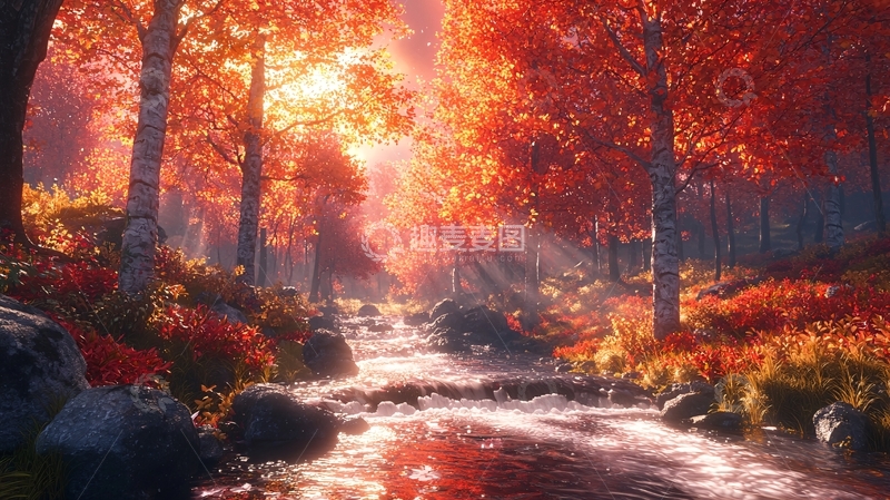 高清大图下载【趣麦麦图】秋日森林小溪