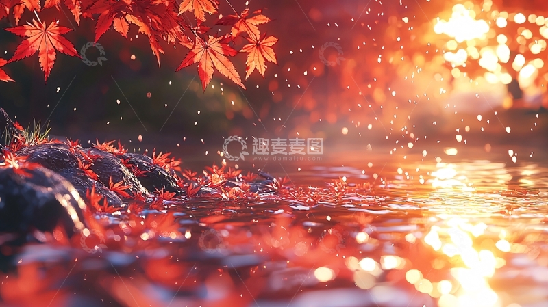 高清大图下载【趣麦麦图】秋日红叶溪流