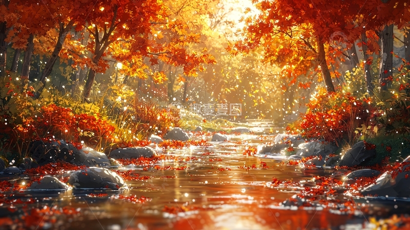 高清大图下载【趣麦麦图】秋日森林小溪