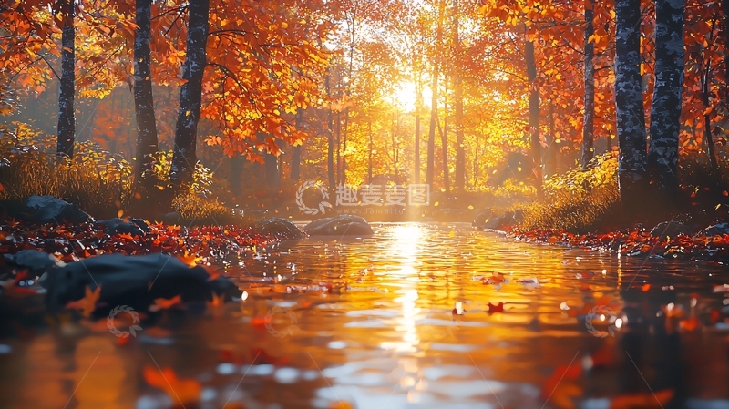 高清大图下载【趣麦麦图】秋日森林小溪