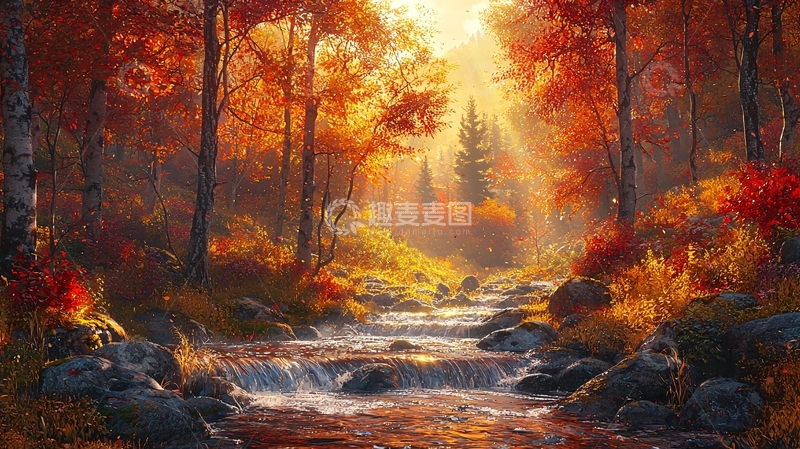 高清大图下载【趣麦麦图】秋季森林溪流