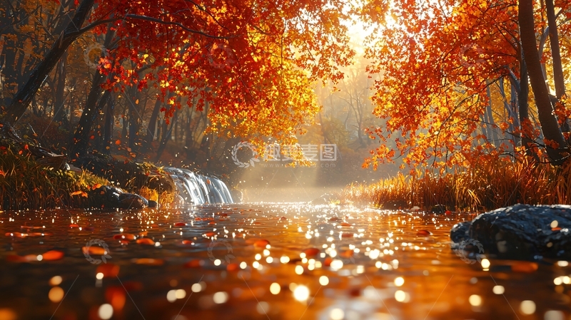 高清大图下载【趣麦麦图】秋日森林小溪