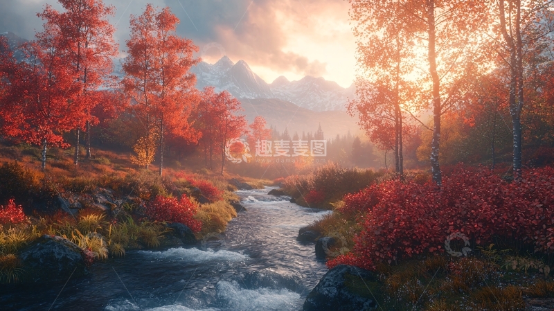 高清大图下载【趣麦麦图】秋日山谷溪流风景