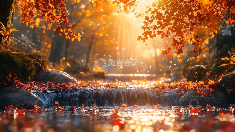 高清大图下载【趣麦麦图】秋日森林溪流阳光