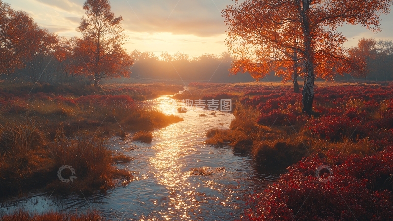 高清大图下载【趣麦麦图】秋日清晨雾气小溪