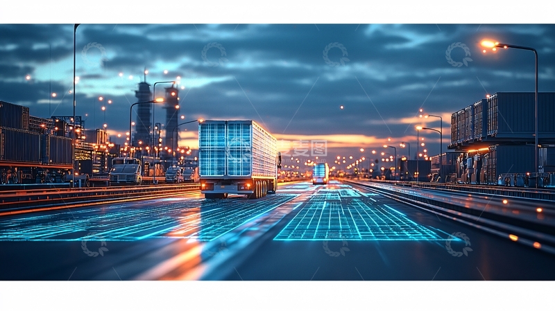 高清大图下载【趣麦麦图】夜晚高速公路自动驾驶卡车