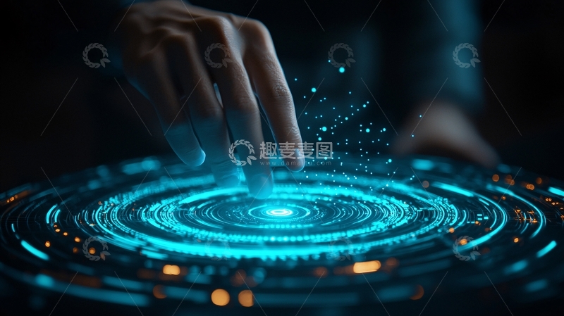 高清大图下载【趣麦麦图】手指触碰蓝色科技光环