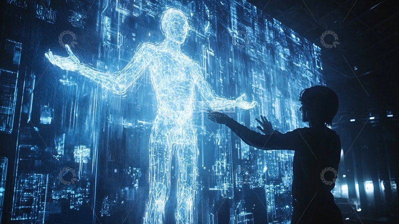 高清大图下载【趣麦麦图】蓝色光影人体扫描