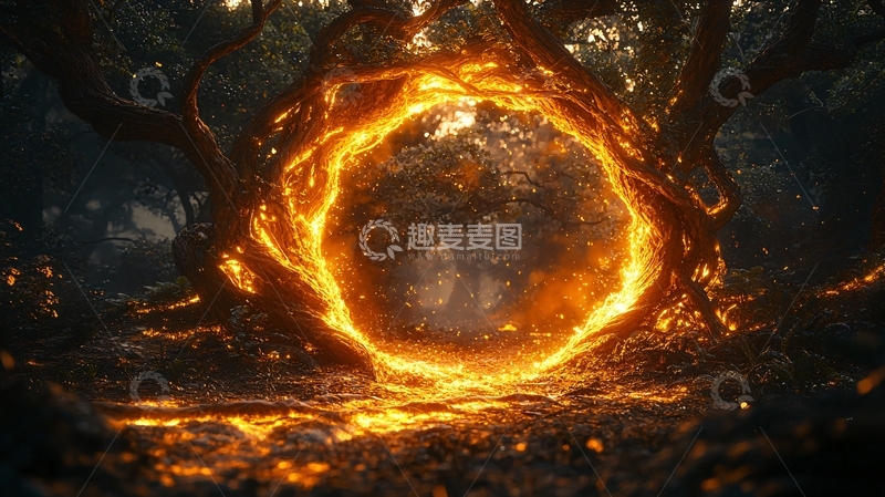 高清大图下载【趣麦麦图】树林火焰圆环