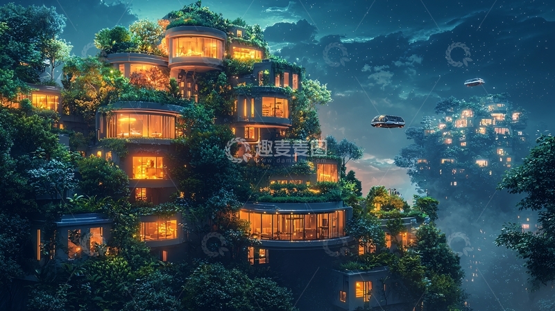 高清大图下载【趣麦麦图】云端之上的绿色生态建筑