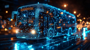 夜间城市公交车数字粒子特效图