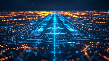 夜空下机场跑道灯光