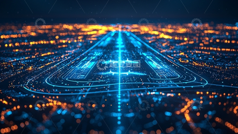 高清大图下载【趣麦麦图】夜空下机场跑道灯光