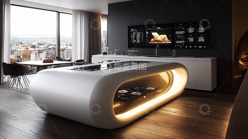 高清大图下载【趣麦麦图】现代化椭圆形厨房岛台