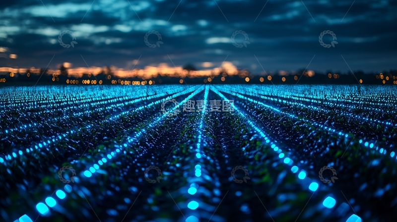 高清大图下载【趣麦麦图】夜幕下的蓝色田野灯光