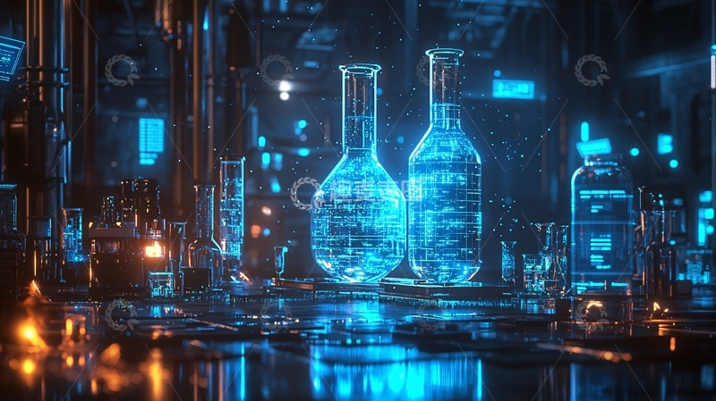 高清大图下载【趣麦麦图】科幻感蓝色烧杯实验室