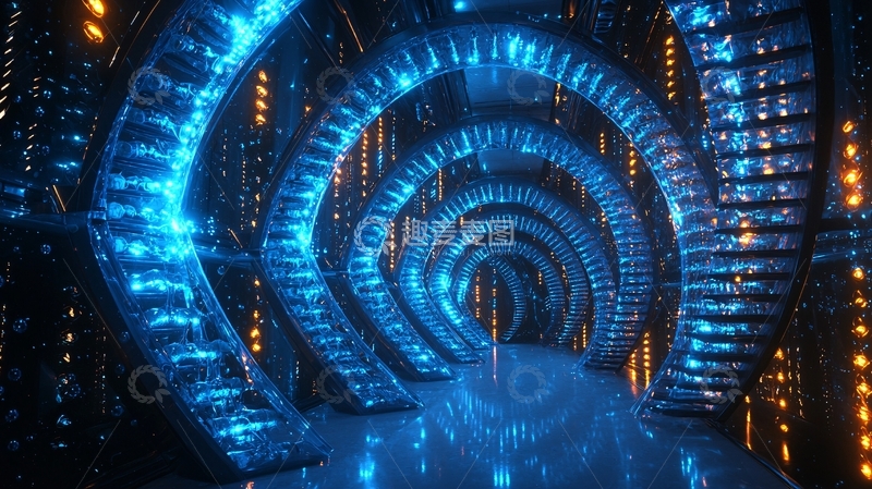 高清大图下载【趣麦麦图】蓝色科技感隧道
