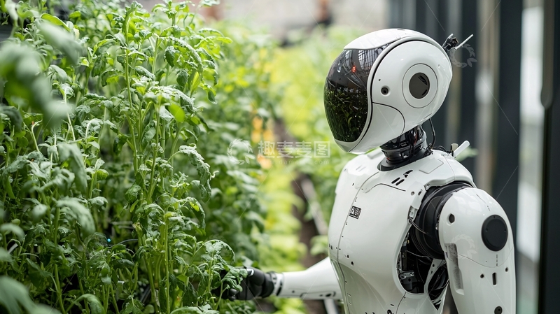 高清大图下载【趣麦麦图】机器人与植物