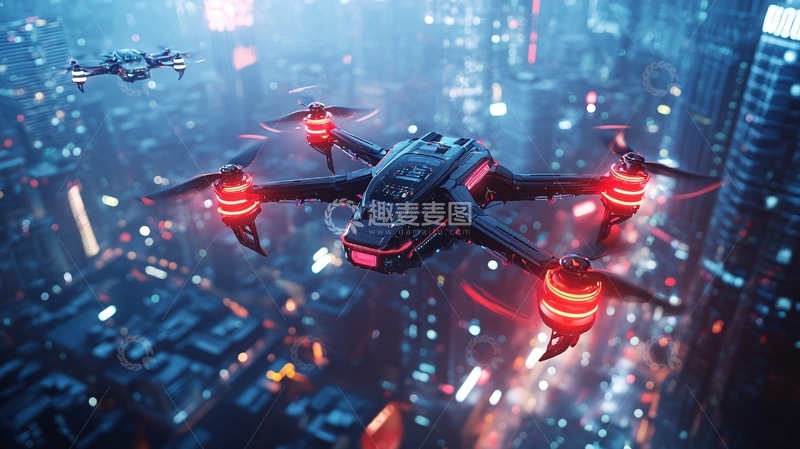 高清大图下载【趣麦麦图】未来都市无人机