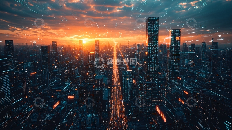 高清大图下载【趣麦麦图】日落都市