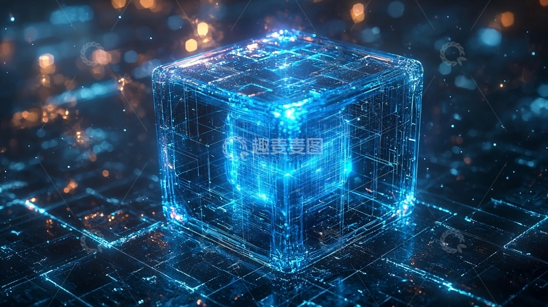 高清大图下载【趣麦麦图】蓝色光晕科技立方体