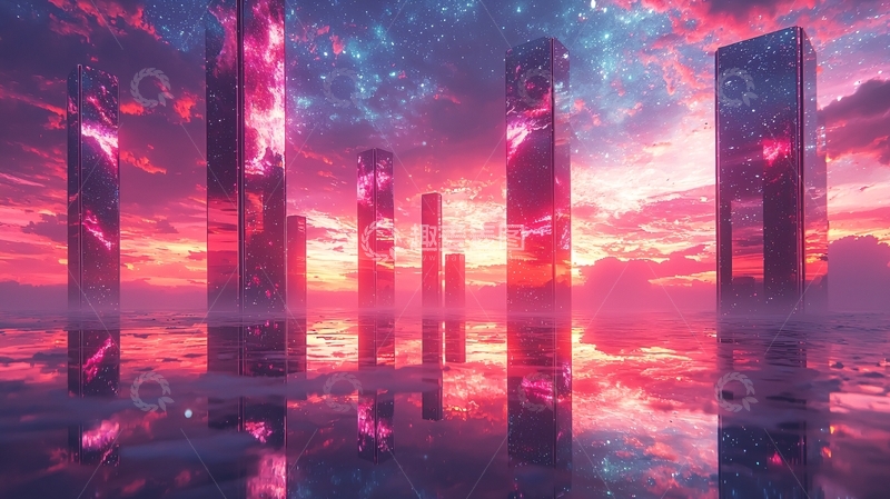 高清大图下载【趣麦麦图】梦幻粉色天空巨柱
