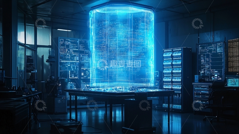 高清大图下载【趣麦麦图】科幻实验室蓝色能量柱