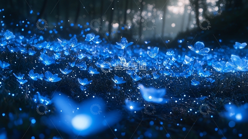 高清大图下载【趣麦麦图】蓝光萤火虫森林