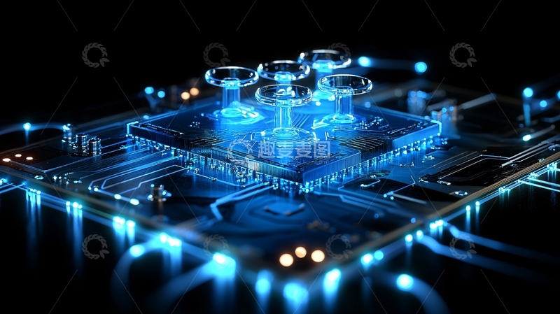 高清大图下载【趣麦麦图】蓝色科技感芯片电路