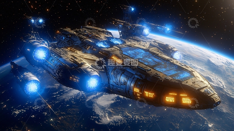 高清大图下载【趣麦麦图】宇宙飞船地球轨道