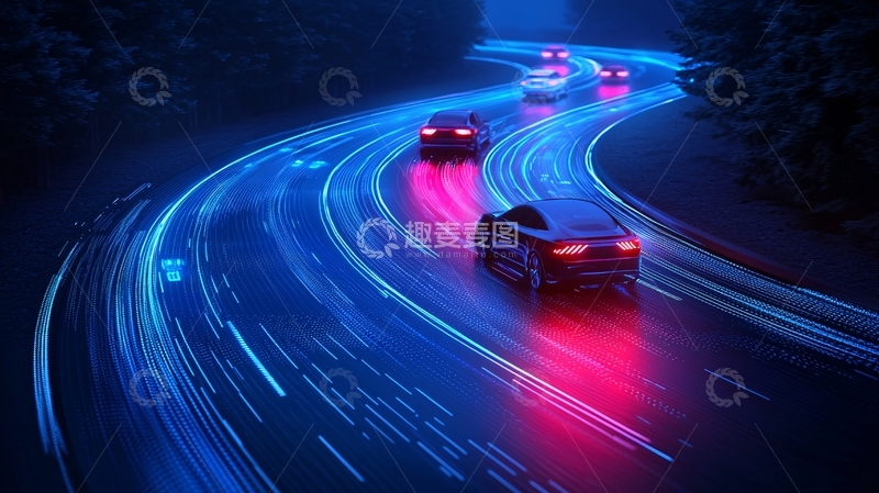 高清大图下载【趣麦麦图】夜晚高速公路汽车行驶