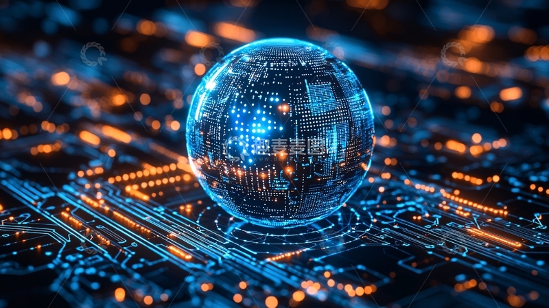 高清大图下载【趣麦麦图】科技感蓝色球体电路板
