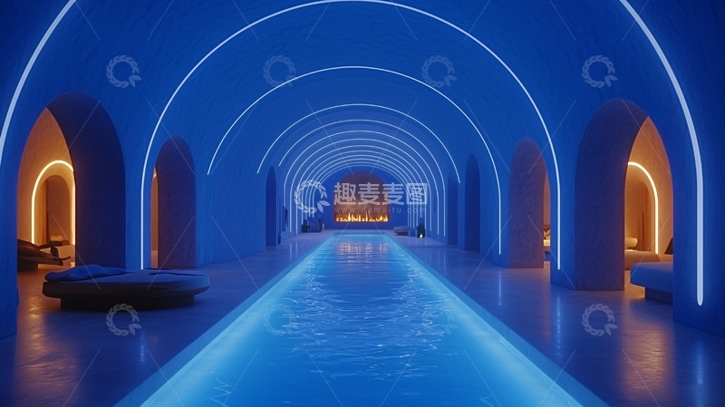 高清大图下载【趣麦麦图】蓝色灯光隧道