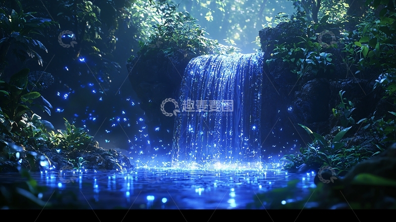 高清大图下载【趣麦麦图】梦幻蓝色瀑布