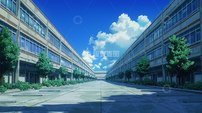 高清大图下载【趣麦麦图】蓝天白云下的厂房街道