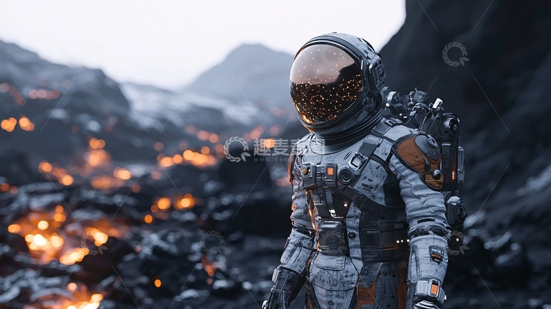 高清大图下载【趣麦麦图】宇航员在火山星球