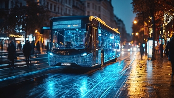 夜晚城市公交车