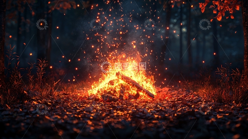 高清大图下载【趣麦麦图】森林篝火