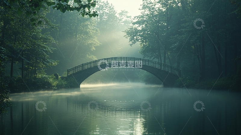 高清大图下载【趣麦麦图】雾气弥漫的拱桥
