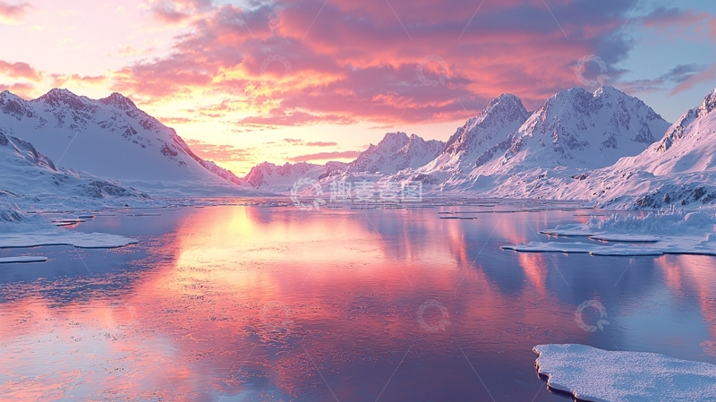 高清大图下载【趣麦麦图】极地雪山日落