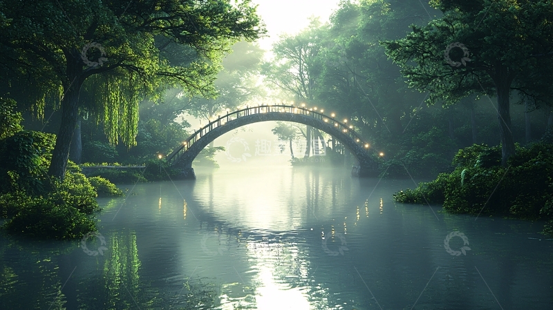 高清大图下载【趣麦麦图】雾气弥漫的拱桥