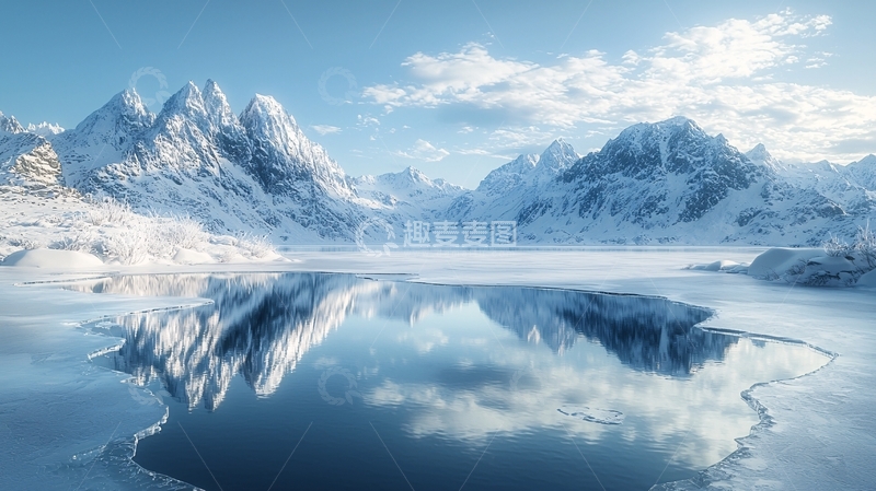 高清大图下载【趣麦麦图】雪山湖泊倒影