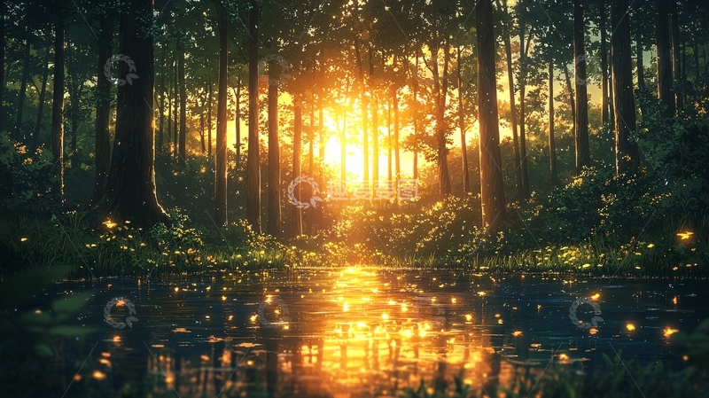 高清大图下载【趣麦麦图】森林日落