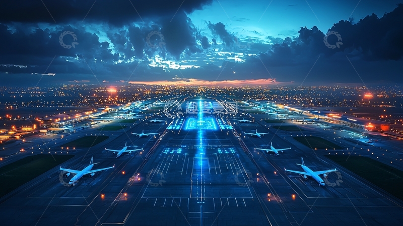 高清大图下载【趣麦麦图】暴风雨夜空下的机场跑道