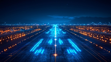 夜幕下的蓝色跑道