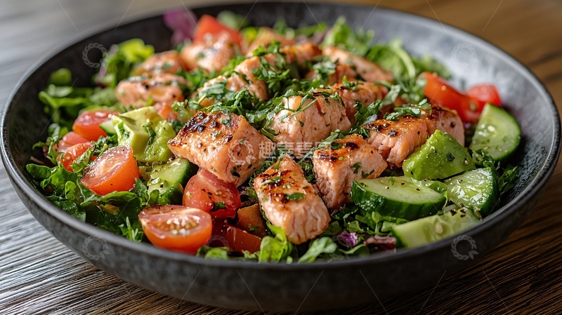 高清大图下载【趣麦麦图】烤三文鱼蔬菜沙拉