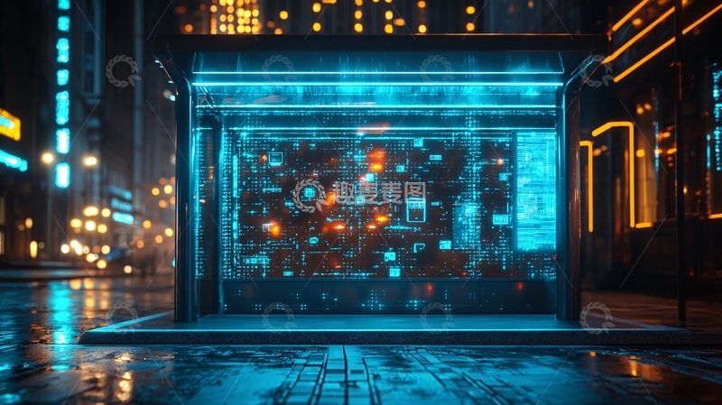 高清大图下载【趣麦麦图】夜幕下的科技感玻璃盒子