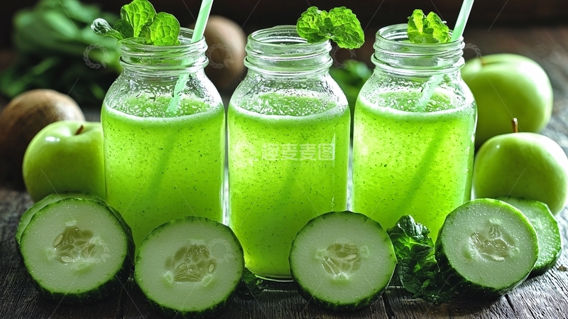 高清大图下载【趣麦麦图】青苹果黄瓜汁饮品