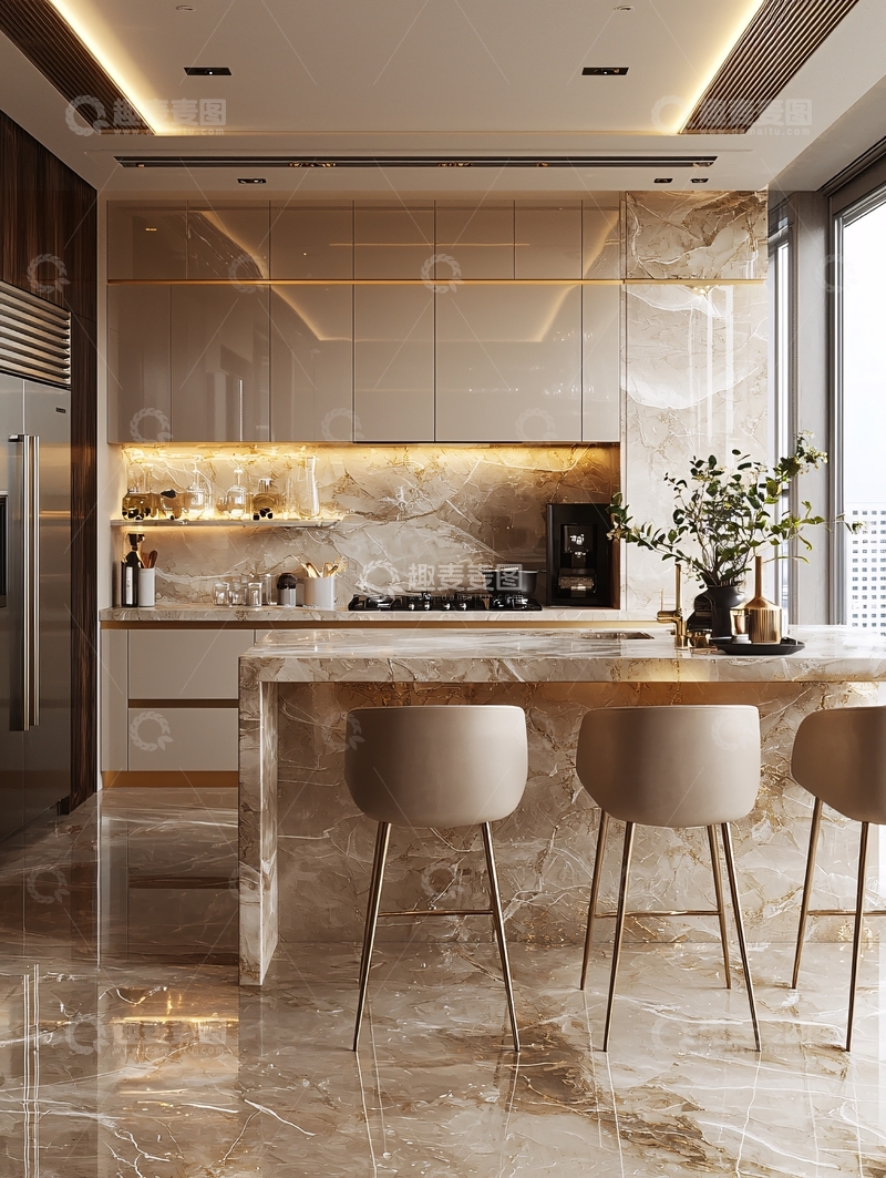 高清大图下载【趣麦麦图】现代轻奢开放式厨房